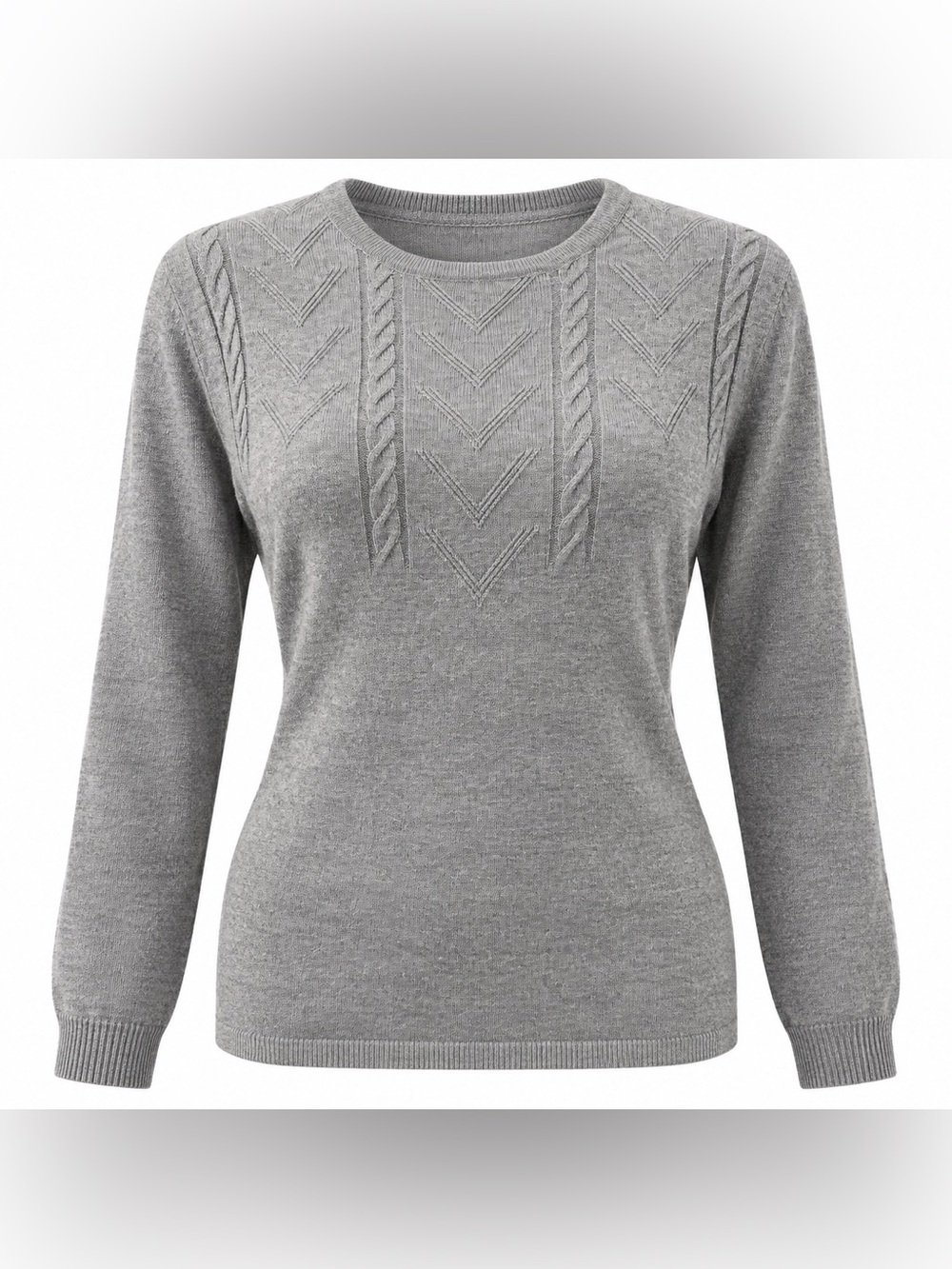 Emotions Gray Cable Knit Crew Neck Sweater Women’s Small